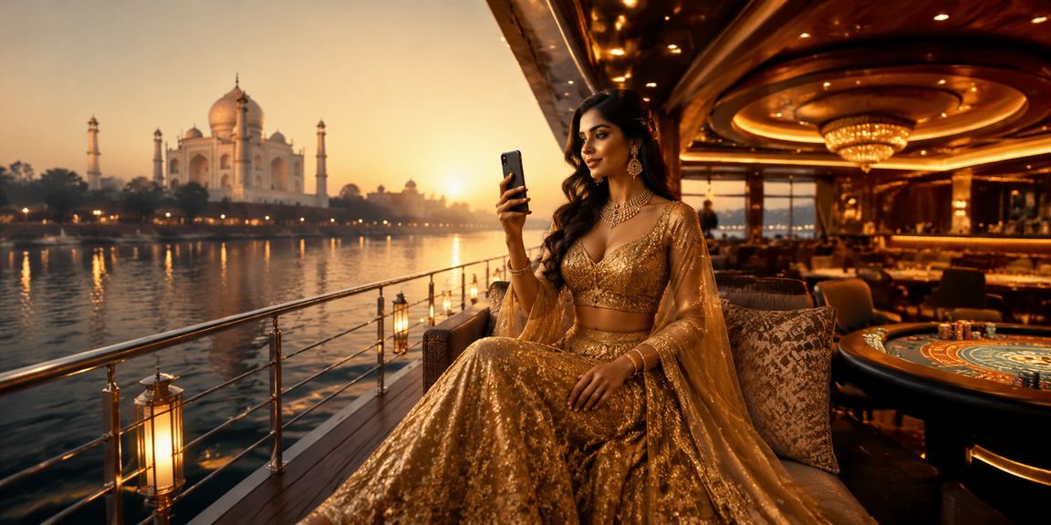 VIP Rummy players enjoying bonuses near Taj Mahal scenery
